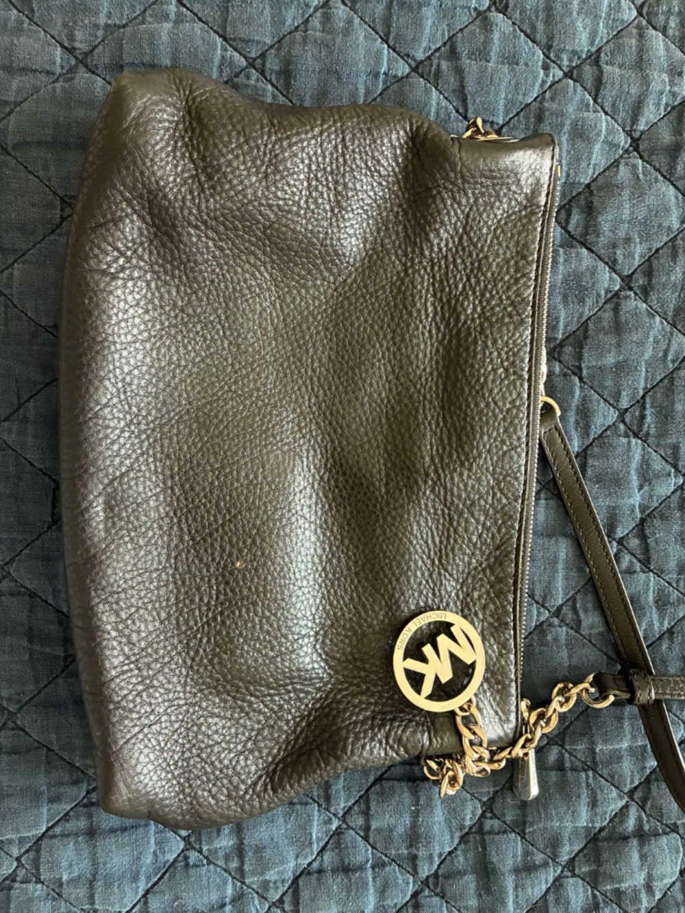Michael Kors Black Pebbled Leather Crossbody with Gold Chain Accents